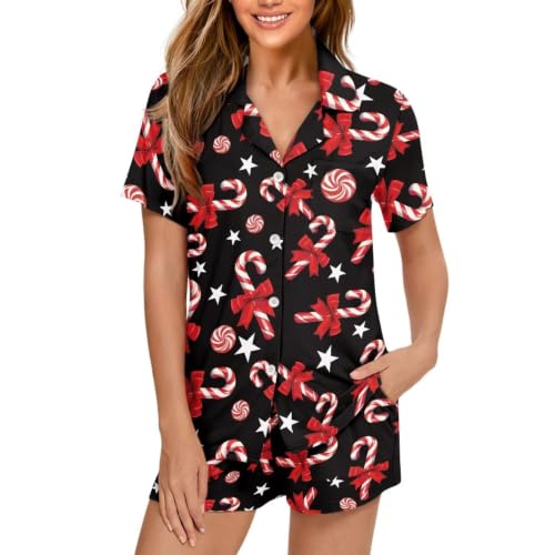 Image of Women's Short Sleeve Sleepwear Pajamas Nightwear with Pockets | skin-friendly breathable material resists pilling fading and deformation after repeated washing