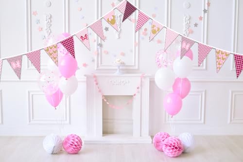 Image of Dis-ney Iconic Minnie Banner Birthday Party Decorations Pink Mouse Bday Banner for Girls, Pink And Gold Minnie Themed Mouse Inspired Happy Bday Decors, Bday Party Yard Sign