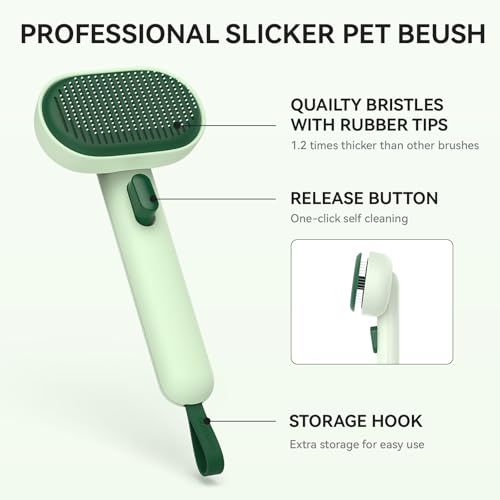 Image of aumuca Cat Brush for Shedding, Cat Brushes for Indoor Cats, Horses Grooming Deshedding Brush for Dog Kitten Horse Massage Removes Loose Fur, Forest Green