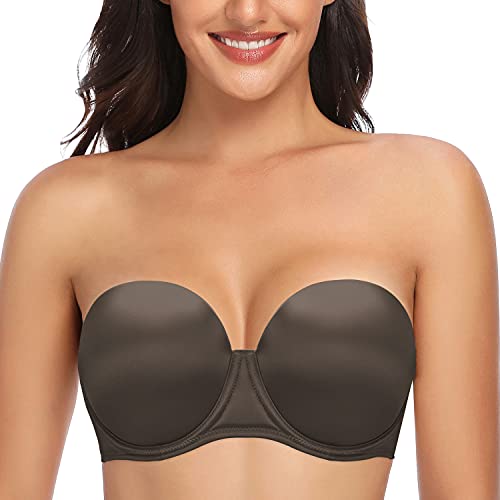 Autbre Strapless Bra Contour Full Cup Convertible Push Up Bra Underwire Stay Put For Large Bust Women(38B,Satin Coffee) #TOP1