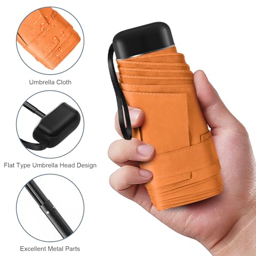 LEAGERA Compact Travel Umbrella with Case - Mini Umbrella for Purse, Small Lightweight &Tiny Umbrellas Design Perfect for Parasol Outdoor Sun&Rain,Orange — view 4