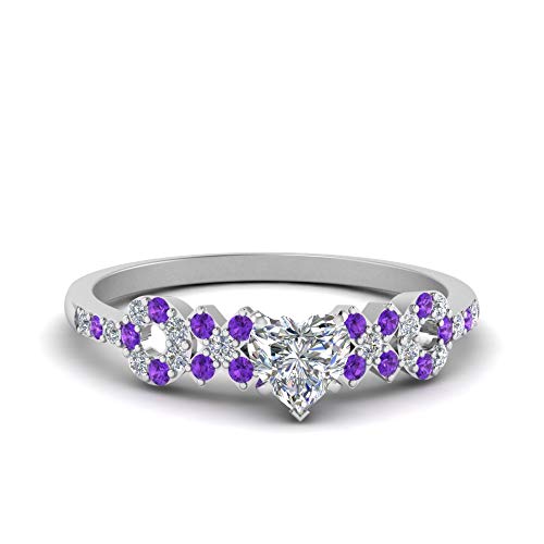 Image of Choose Your Gemstone Beautiful XO Design Diamond CZ Ring 925 Sterling Silver Heart Shape Side Stone Engagement Rings Lightweight Office Wear Everyday Gift Jewelry US Size 4 to 12