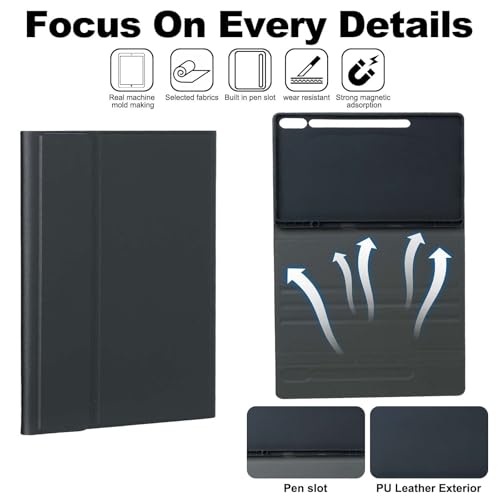 VLEAQC Keyboard Case for Samsung Galaxy Tab S10 Ultra/S9 Ultra/S8 Ultra 14.6 Inch, Detachable Bluetooth Keyboard with Multi-Touch Trackpad, 7 Colors Backlight, Folio Cover with S Pen Holder (Black) by VLEAQC - Image 6