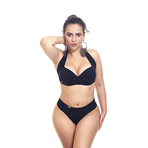 Biquíni meia taça plus size e calcinha fio dental (Preto, G)