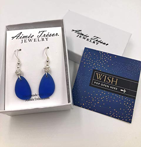 Popular Starry Night Cobalt Blue Beach Sea Glass Earrings With Charming Handmade Silver Knot And Sterling Silver Hooks, Great With Jeans, Beautiful Gift By Aimee Tresor Jewelry #TOP1
