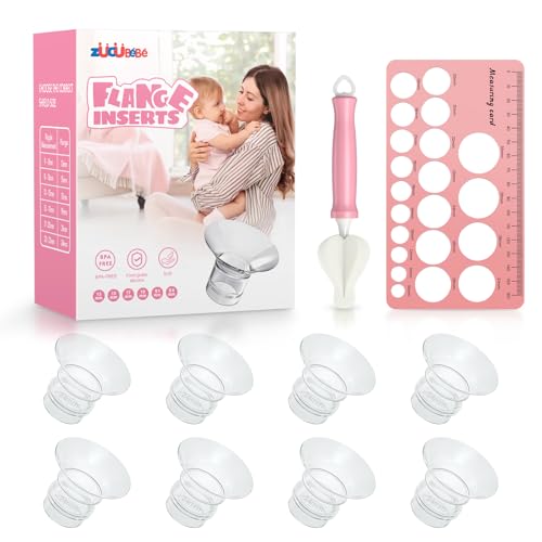 Image of ZÜCÜBéBé Flange Inserts 24mm(8PCS) & Nipple Ruler & Cleaning Brush, 3 in 1 Flange Sizing Kit, Silicone Flange Insert Kit for 24mm Most Pumps, Breast Pump Replacement Accessories