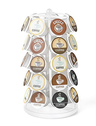 Nifty Coffee Pod Carousel – Compatible with K-Cups, 35 Pod Pack Storage, Spins 360-Degrees, Lazy Susan Platform, Modern White Design, Home or Office Kitchen Counter Organizer