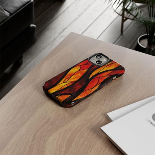 Coque iPhone 14 flammes vitrail orange protection rigide antichoc esthétique - 4