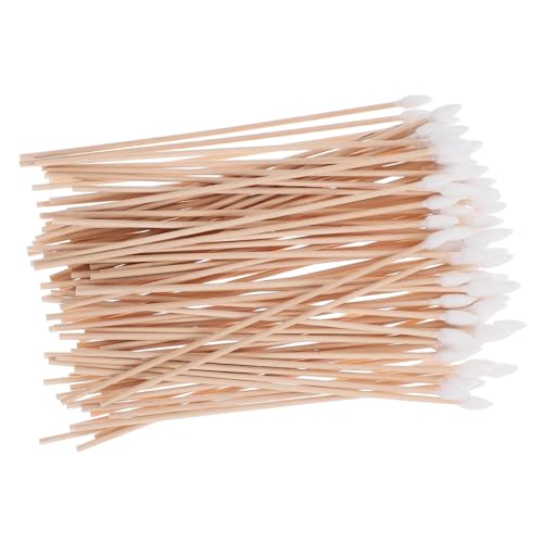NAMOARLY 100pcs Long Wooden Cotton Swabs 15cm Single-Tipped Black Cotton Buds Cleaning Sticks for Industrial Use