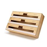 Rae Dunn Bamboo Bag Organizer for Kitchen Drawer - Durable Wood Organizer for Kitchen Storage - Holds Gallon, Quart, Snack, Sandwich Size Baggies, Plastic Wrap and Foil