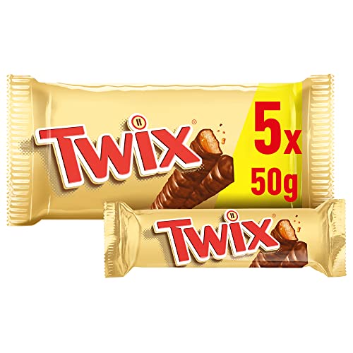 Twix Barritas de Chocolate con Leche, galleta y caramelo, Pack de 5 x 50g