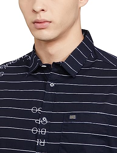 Image of The Indian Garage Co Men's Cotton Regular Fit Striped Full Sleeves Spread Collar Casual Shirt