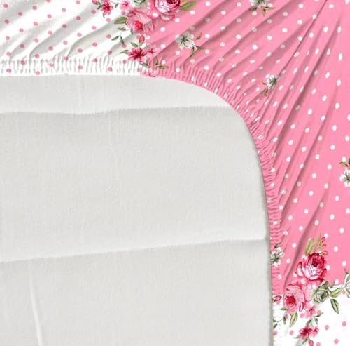 Image of la' amour Premium Cotton Elastic Fitted Bedsheets with 2 King Size Pillow Covers Double Bed with All Around Elastic Supersoft Size - 72 King Sizex78+10 inches Pink White Floral Pattren 200 tc - 220 tc