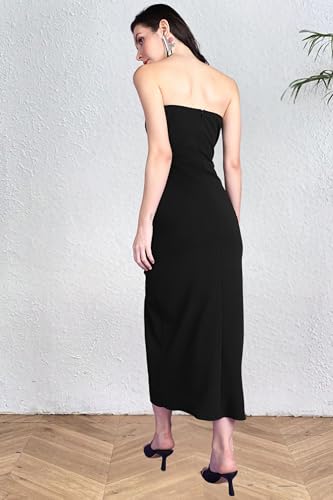 Image of POPWINGS Casual Solid Sleeveless Slit Long Corset Dress for Women || Stylish Western Summer Dresses for Women || Sleeveless Trendy Off-Shoulder Women Dresses for Parties