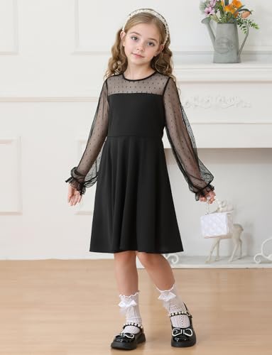 Kids Girls Long Sleeve Dress Contrast Flared Dresses A Line Midi Dress High Waist Formal Dresses 6-14 Years4