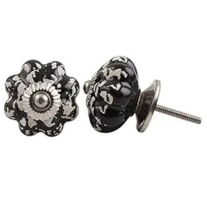Indian-Shelf 2 Piece Black Knobs -Ceramic Door Knobs for Main Door - Etched Pumpkin Wardrobe Handles - 3.81 cm Drawer Pulls