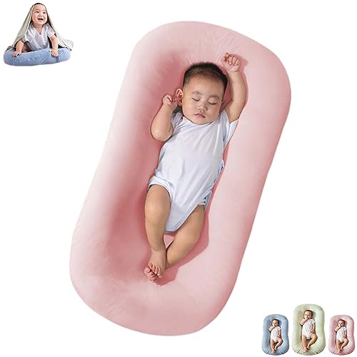 Image of Saanerueen Baby Lounger Pillow Nest Sleeping for Baby in Bed, Baby Lounger for Newborn 0-12 Months, Infant Lounger for Boys & Girls (Pink 0-12months)