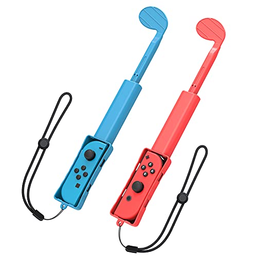 Switch Golf Clubs for Nintendo Switch & Switch OLED Model Joy-con, Mini Golf Clubs Hand Grip Game Accessories with Hand Straps, for updated Retractable Golf Grips Switch Mario Golf-2 Pack[Red + Blue]