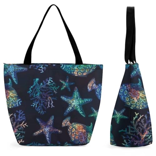 Sac à main femme étoile de mer bleue grand sac shopping pour voyage 32cm