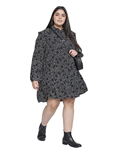 Image of oxolloxo Women Viscose Shirt Dress Regular Sleeves Jabllic Black Floral Print Button Down Party Dress