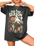 Tis The Season Halloween Shirts Women Oversized Spooky Season Ghost T-Shirt
