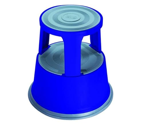 BRASQ Tritthocker mit Rollen ST300 Premium, Elefantenfuß, aus robustem und hochwertigem Stahl, mit einklappbaren 3 Rollen, 42 cm hoch, Trittrollhocker blau, belastbar bis 150 kg
