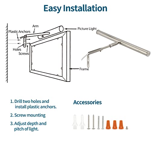 Xbuyee Led Picture Lights For Paintings Plug In, 14 In. 4W Adjustable Art Light Gallery Wall Light For Display Art Work, Brushed Nickel Finish, Cri90+, 3000K Warm White, Etl Listed #TOP6