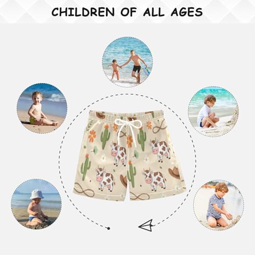 Boy Swim Trunks Cow Cactus Flower Rope Quick Dry Bathing Suit Swimsuit Toddler Beach Board Shorts,2T 5