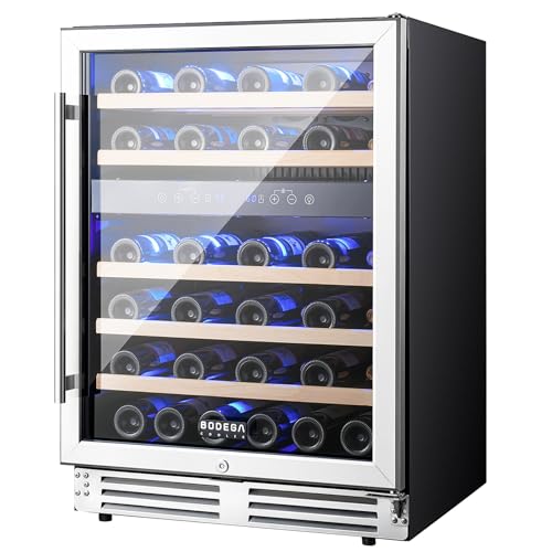 BODEGA 24 Inch Wine Fridge Dual Zone, 46 Bottle, Built-In or Under Counter Freestanding Wine Cooler Refrigerator With Stainless Steel Handle, Wine Cooler With Lock, Energy Efficient,For Home, Kitchen