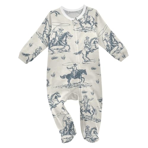 Mazeann Cowboys Horse Western Baby Sleepers Newborn Baby One-Piece Footies for Girl Boy 3 months