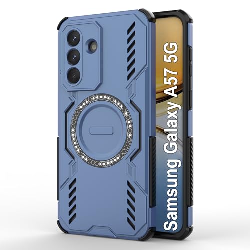 Image of amazon basics Back Case Cover for Samsung Galaxy A57 5G | Magnetic Case with Built-in Metal Ring | Supports MagSafe Charger, Wallet & Car Mount | Shockproof Hybrid PC + TPU | Blue