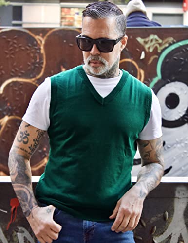 Mens Cable Knit V-Neck Sweater Vest Cotton Fit Casual Sleeveless Pullover Sweater Vests #TOP2