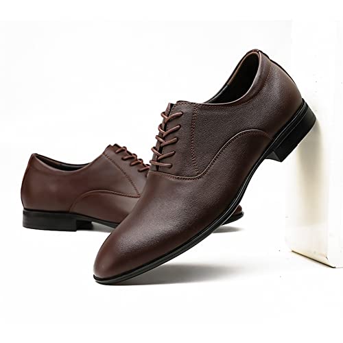 Dress Oxford for Men Lace Up Round Toe Genuine Leather Slip Resistant Rubber Sole Low Top Business(Brown,10 M US)2