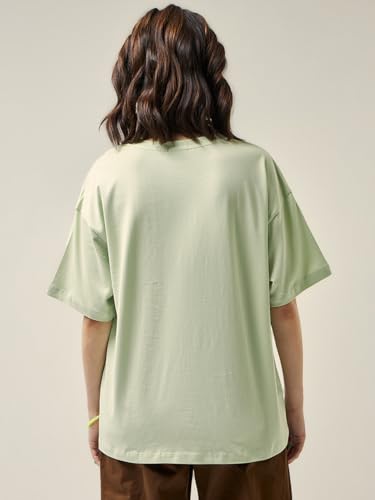 Image of Bewakoof Women's Solid Oversized Fit Half Sleeve Round Neck Cotton Jersey T-Shirt