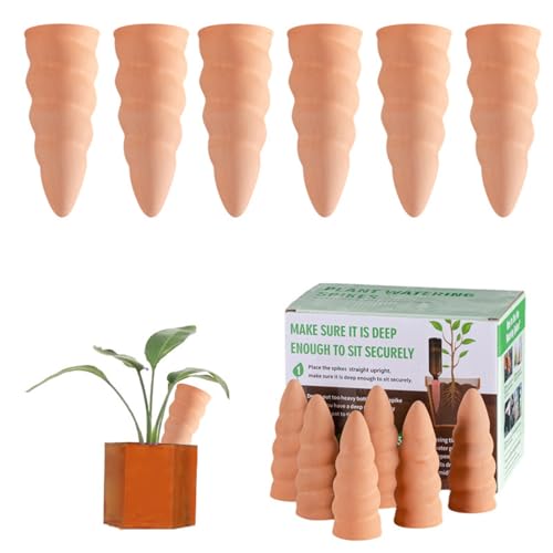 CHSEEO Lot de 6 Oyas a Planter Terre Cuite, Auto-arrosantes en Ollas Terre Cuite, Cône en Argile d’arrosage, Goutte-Gouttes Automatiques pour Plantes en Pot...