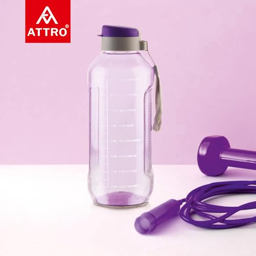 Image of ATTRO Ultra Pro Motivational 1.5-Liter BPA-Free Water Bottle with Leak-Proof Flip-Top Cap, Nylon Strap and Stylish Color for Daily Hydration- Violet-Set Of 4