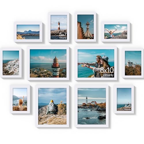Image of Vittanly 12 Pack Picture Frames Collage Wall Decor for Mounting or Tabletop Display, Gallery Wall Frame Set for Family, Multi Sizes Including 4pcs 8x10, 4pcs 5x7, 4pcs 4x6, White