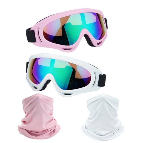 LJDJ Motorcycle Goggles 2 Pack Dirt Bike with Neck Breathable Bandana Mask | Windproof Dustproof lens ,2 PacK Mask ,Adjustable Helmet Strap,For ATV Motocross Off-Road Riding Hiking Sports