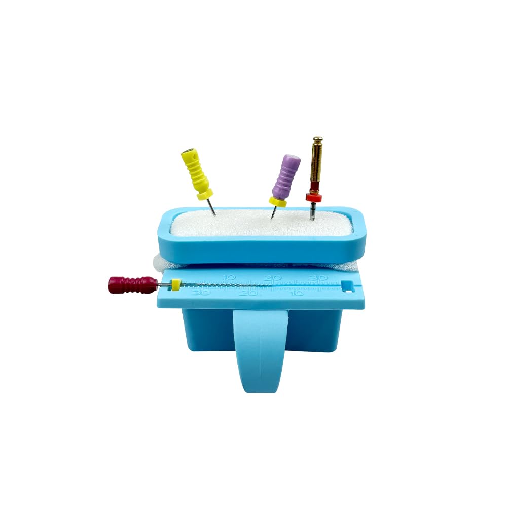 Endo File Clean Stand with Measuring Ruler, YOUYA DENTAL Mini Instant Endodontics File Cleaning Sponge Dental Root Canal Measurement Finger Ruler Integrated Endodontics Sponge Clean Holder (Blue)