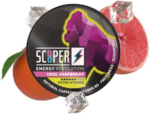 Scooper Energy Cool Grapefruit | Extra Strong 80mg Caffeine | Energy Pouches Sugarfree | 12 Pouches
