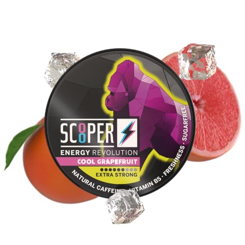 Scooper Energy Cool Grapefruit | Extra Strong 80mg Caffeine | Energy Pouches Sugarfree | 12 Pouches