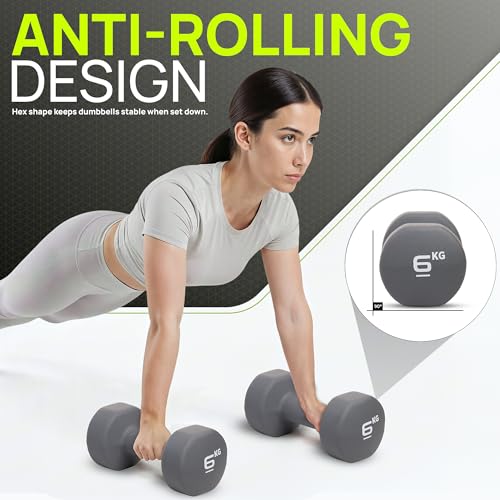 Gallant 6kg Dumbbell Pair - 6kg Weights Dumbbells Set Women & Men, Neoprene Hand Weights - Small Arm Weight For Home Gym Fitness Exercise Training Weights For Women - Image 2