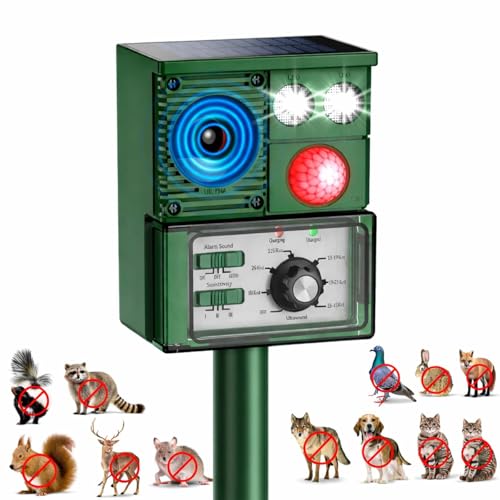 Vsyt 2026 Upgraded Solar Animal Repellent Ultrasonic, Cat Deterrent Outdoor Six Modes Deer Repellent Devices Squirrel Dog Raccoon Skunk Rabbit Rodent Coyote Repeller, Motion Sensor for Garden Yard