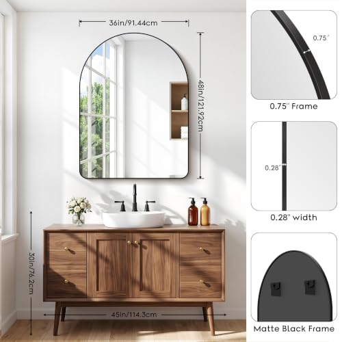 Image of BONEWEI Arched Wall Mirror,36x48 inch Black Arched Mirror Bathroom,Vanity Mirror for Over Sink Metal Frame,Tempered Glass Arch Mirrors for Bedroom,Entryway,Living Room,Home Decor Shatter-Proof