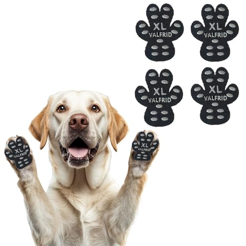 VALFRID Pfotenschoner Anti-Rutsch Premium - rutschfeste Hundepfoten-Pads für Parkett & Laminat - Selbstklebende Pfotenprotektoren als Alternative zu Hundesocken/Schuhen 60 Stück (15 Sets) XL