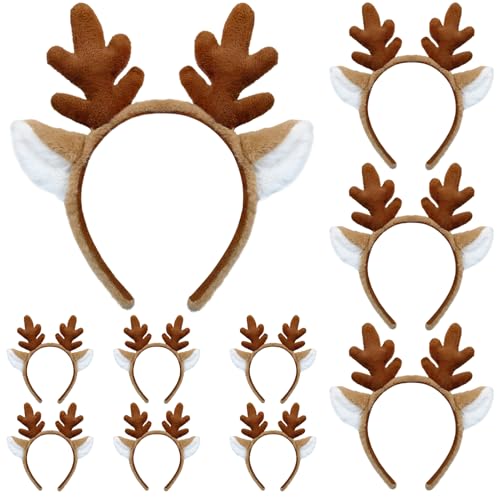 Beviliu 10p Reindeer Antlers Headband - Animal Ears Headbands Fluffy Realistic Deer Antler Hairband Party Cosplay Costume Washing for Christmas Halloween