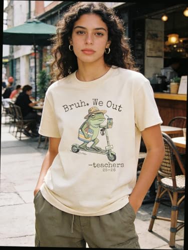 Bruh We Out Teacher Shirt Bruh We Out Shirts for Women Last Day of School Teacher Frog Scooter V Neck Tshirt