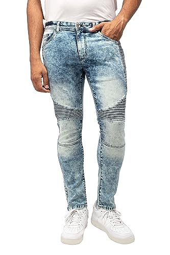 RAW X Mens Skinny Jeans, Washed Ripped Distressed Moto Stretch Denim Biker Pants for Men