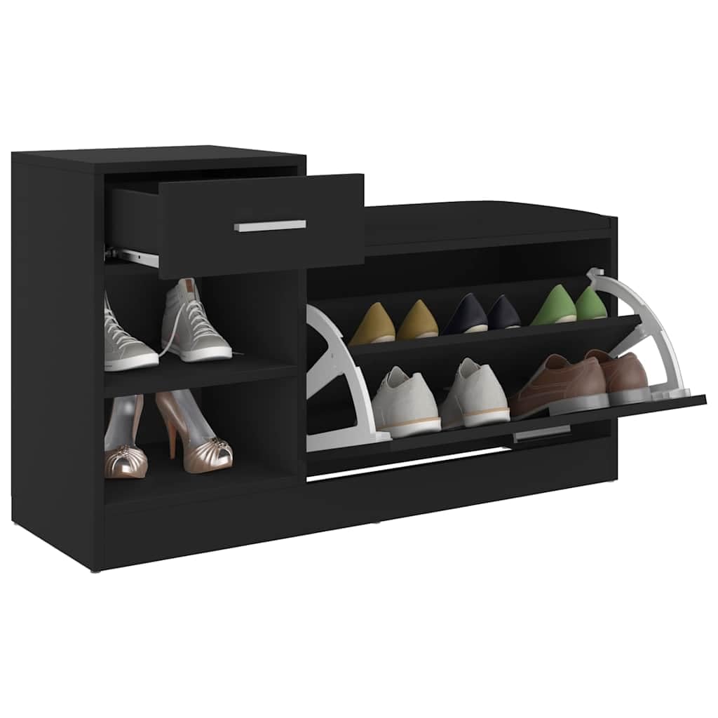 Szafka na buty z siedziskiem ze sztucznej skóry czarna 94,5 x 31 x 57 cm