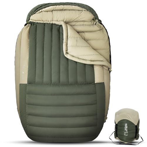 ATEPA 0 Degree Sleeping Bag, 700FP Down Mummy Cold Weather Double Lightweight Wide XL Sleeping Bags with Compression Sack for Family/Couple Camping